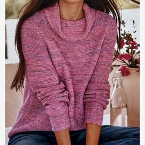 J Jill Women's Cowl Neck Space dye Tunic Sweater Large Pink Purple